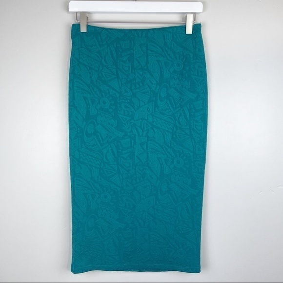 ASTR Dark Green Jacquard Midi Pencil Skirt - Picture 1 of 5